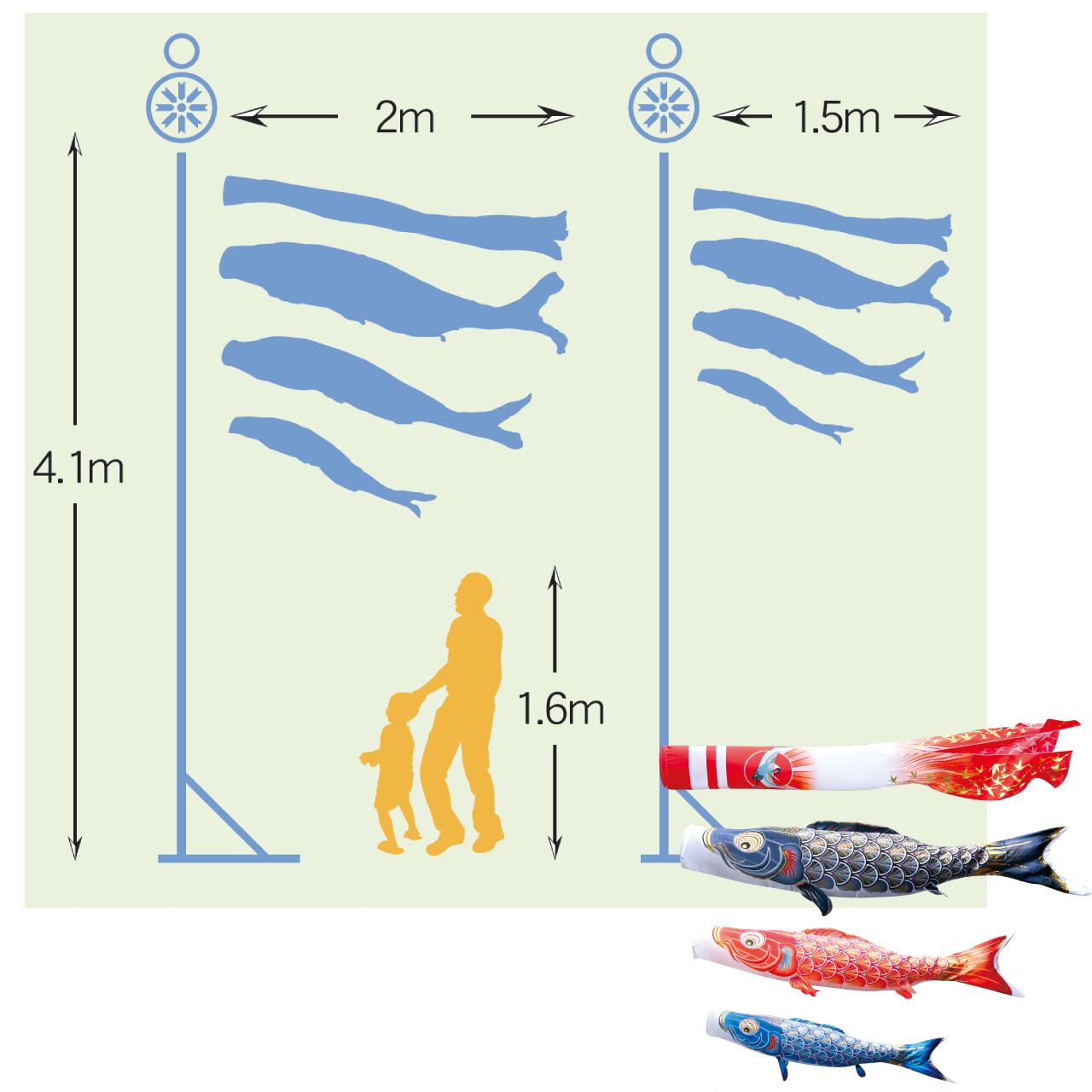 真・太陽庭園スタンドセット　1.5M６点セット（徳永鯉のぼり）