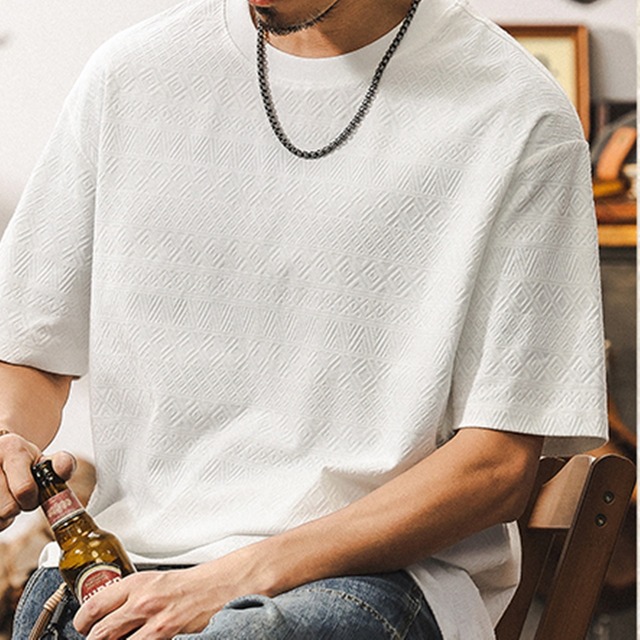 シンプルジャカード半袖Tシャツ 225554