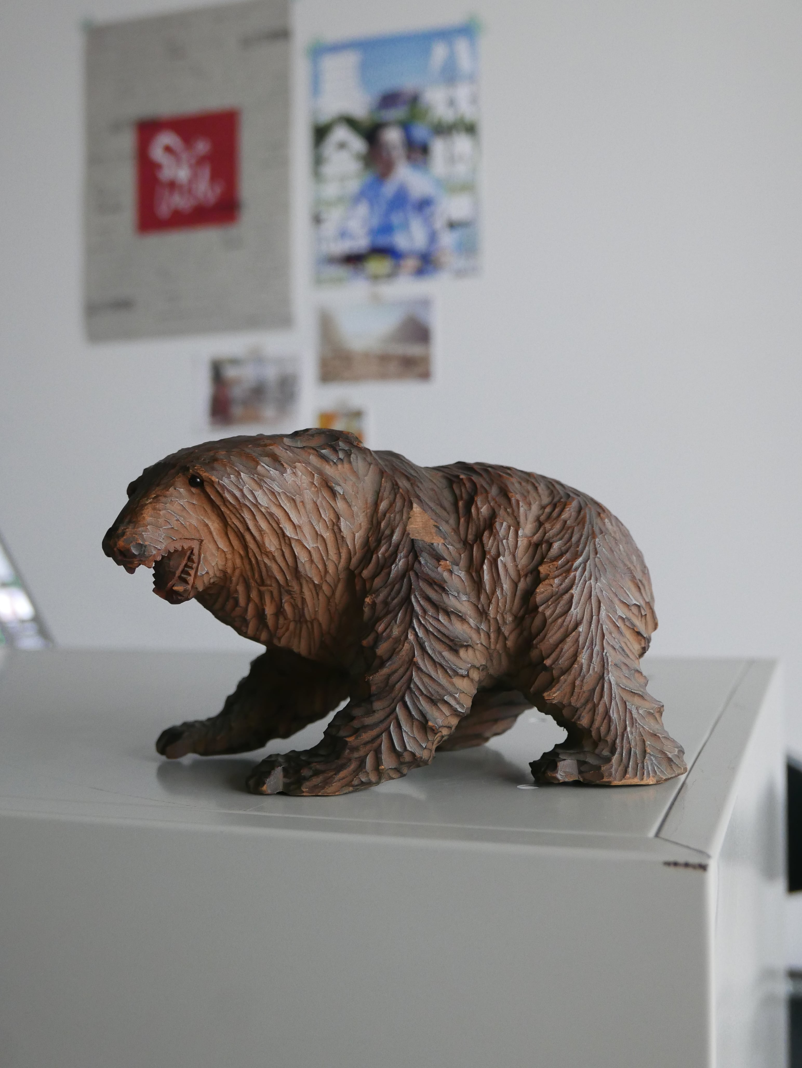 vintage wooden bear , funny face