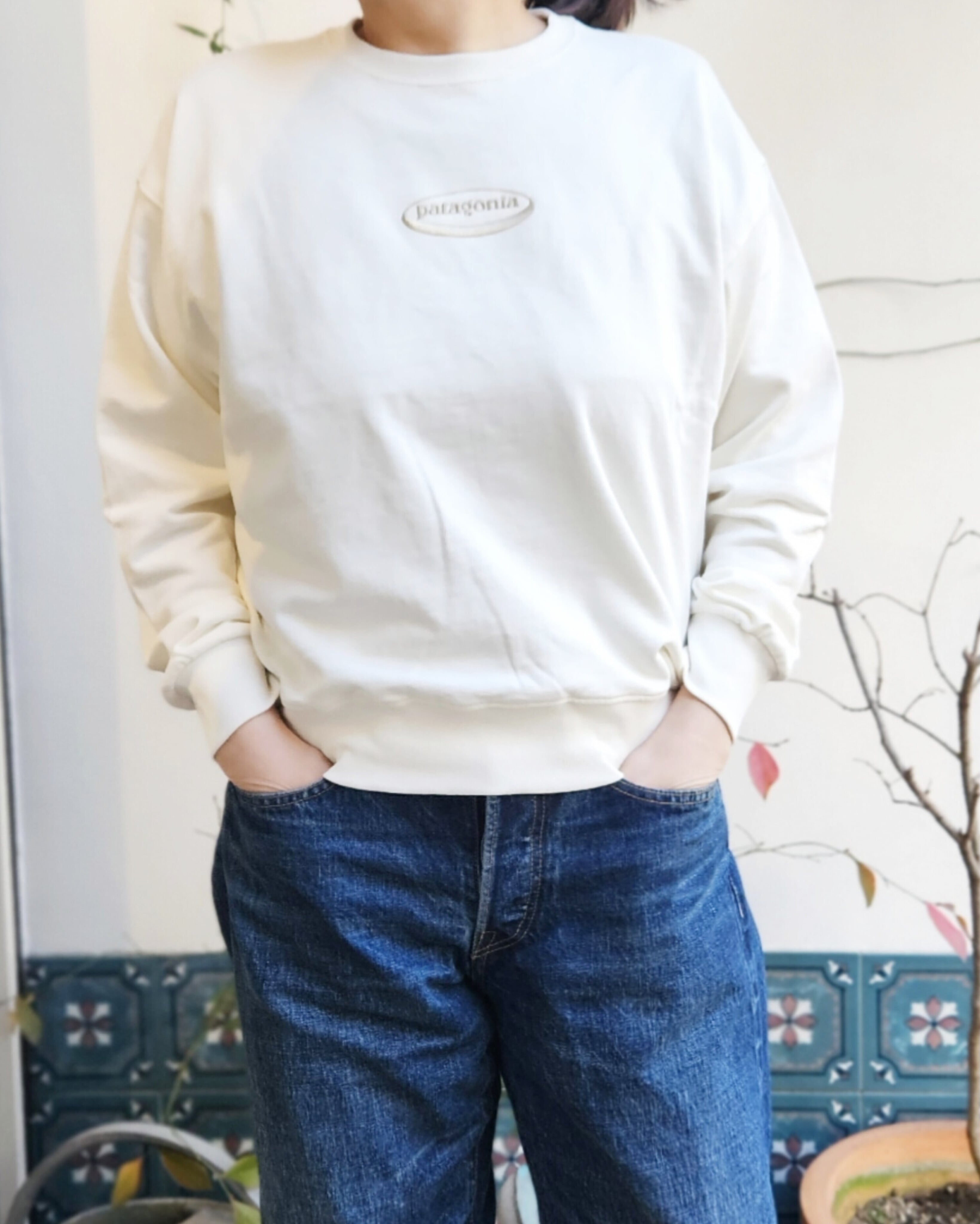希少　90s made in usa patagonia オーバルロゴ　長袖　白 patagonia】ウィメンズ・'95オーバル・ロゴ・デイリー・クルー