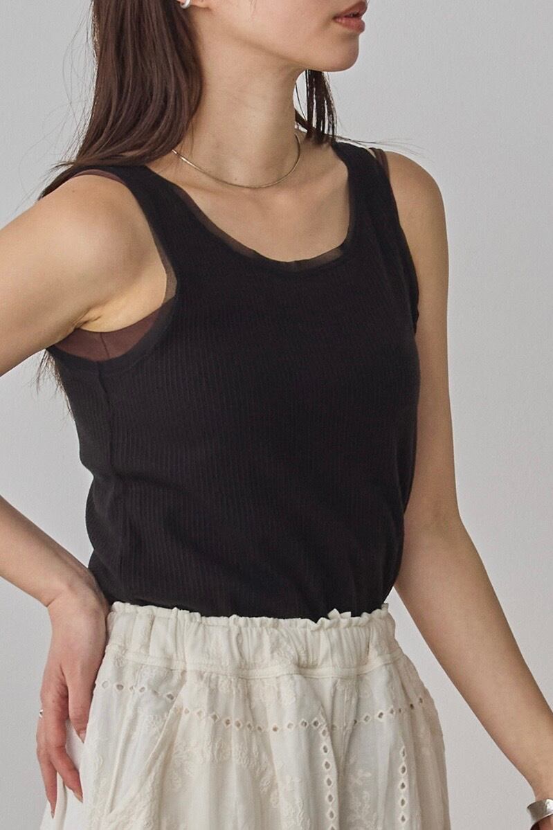 rib x tulle tank top リブ×チュールタンクトップ Black