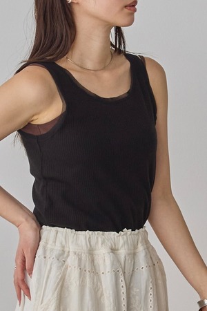rib x tulle tank top リブ×チュールタンクトップ Black