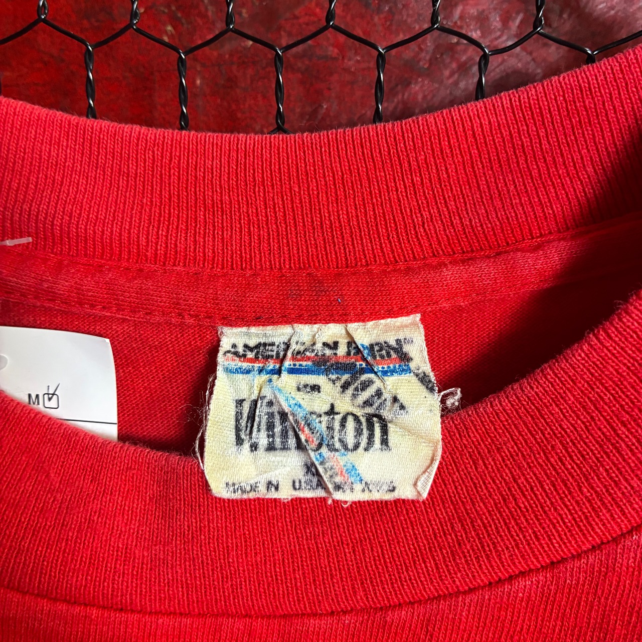 90s USA製 Winston ポケットTシャツ　赤　バック発泡プリントイーグル　タバコTシャツ
