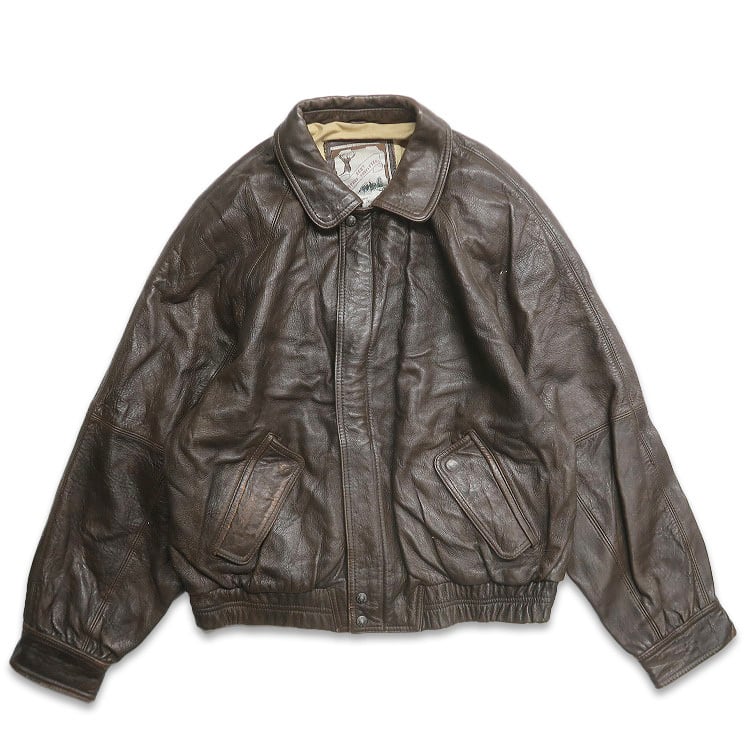 古着 LUIS ALUEAR 本革 レザージャケット ブルゾン ブラウン 表記：XL