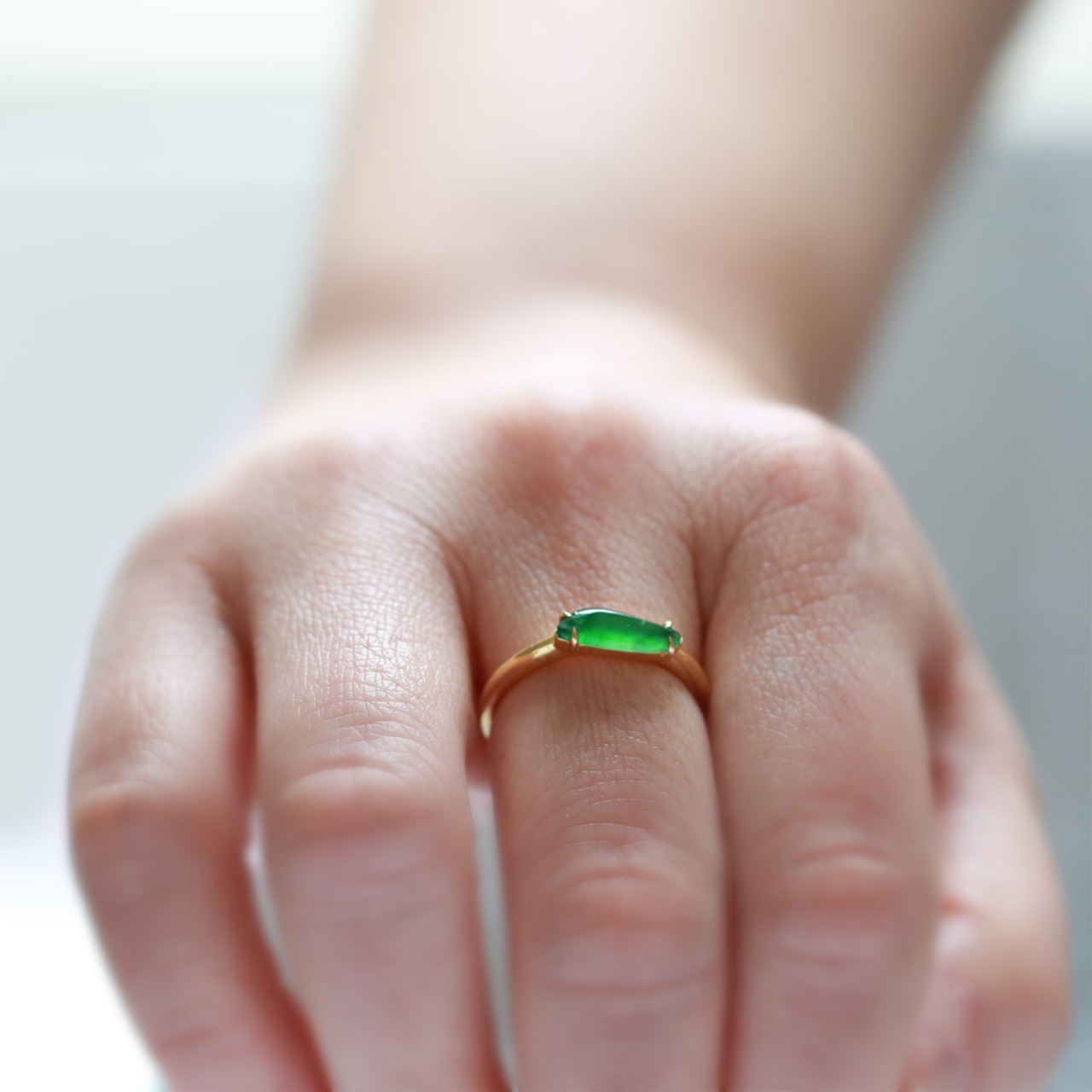 フォレストグリーン翡翠リング K10YG forest green jadeite ring A貨翡翠 jd_rg1861