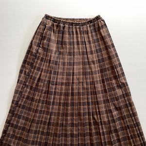 Pleats check skirt (brown)