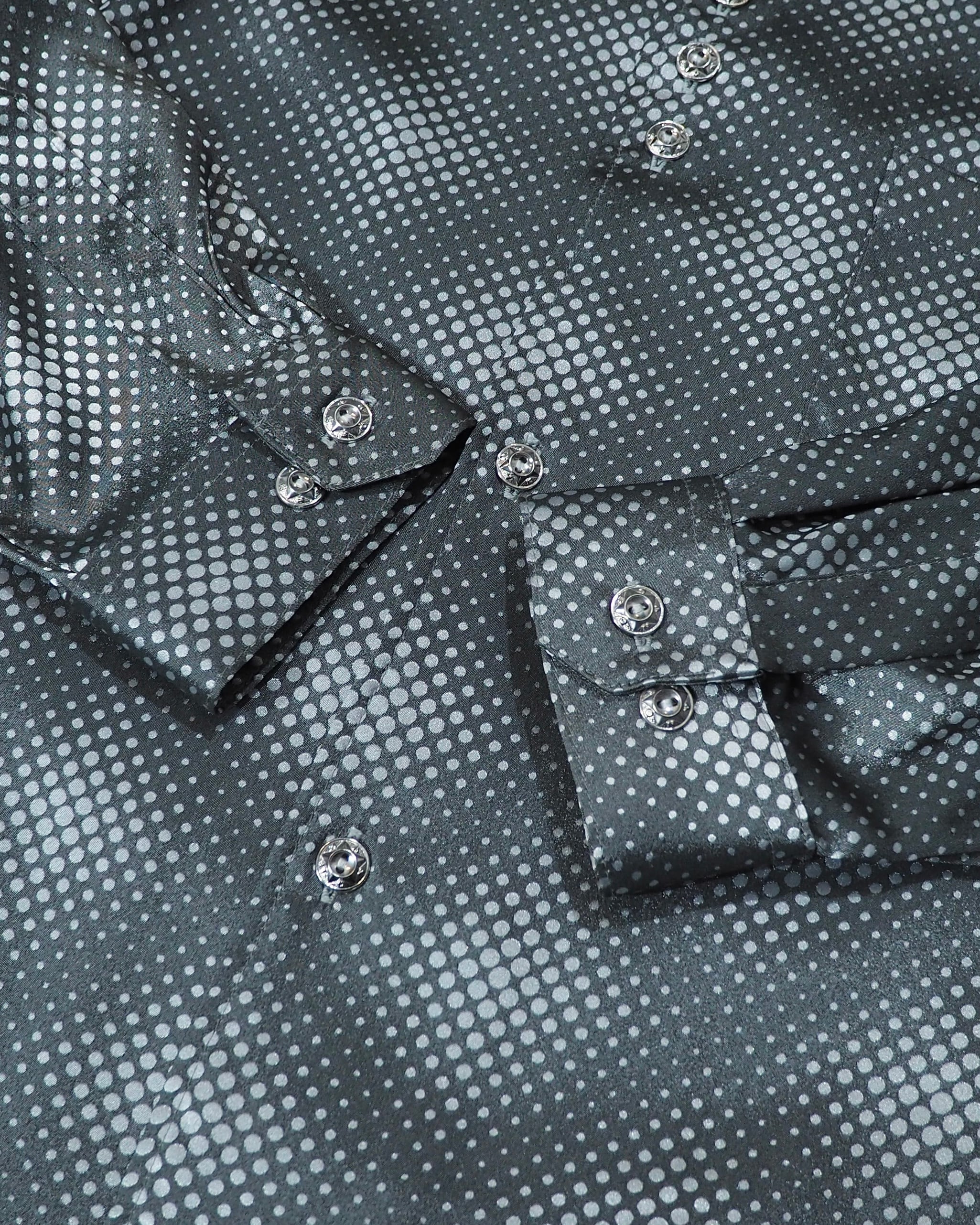 1990s Glossy Dot pattern vintage Drape loose stand collar shirt