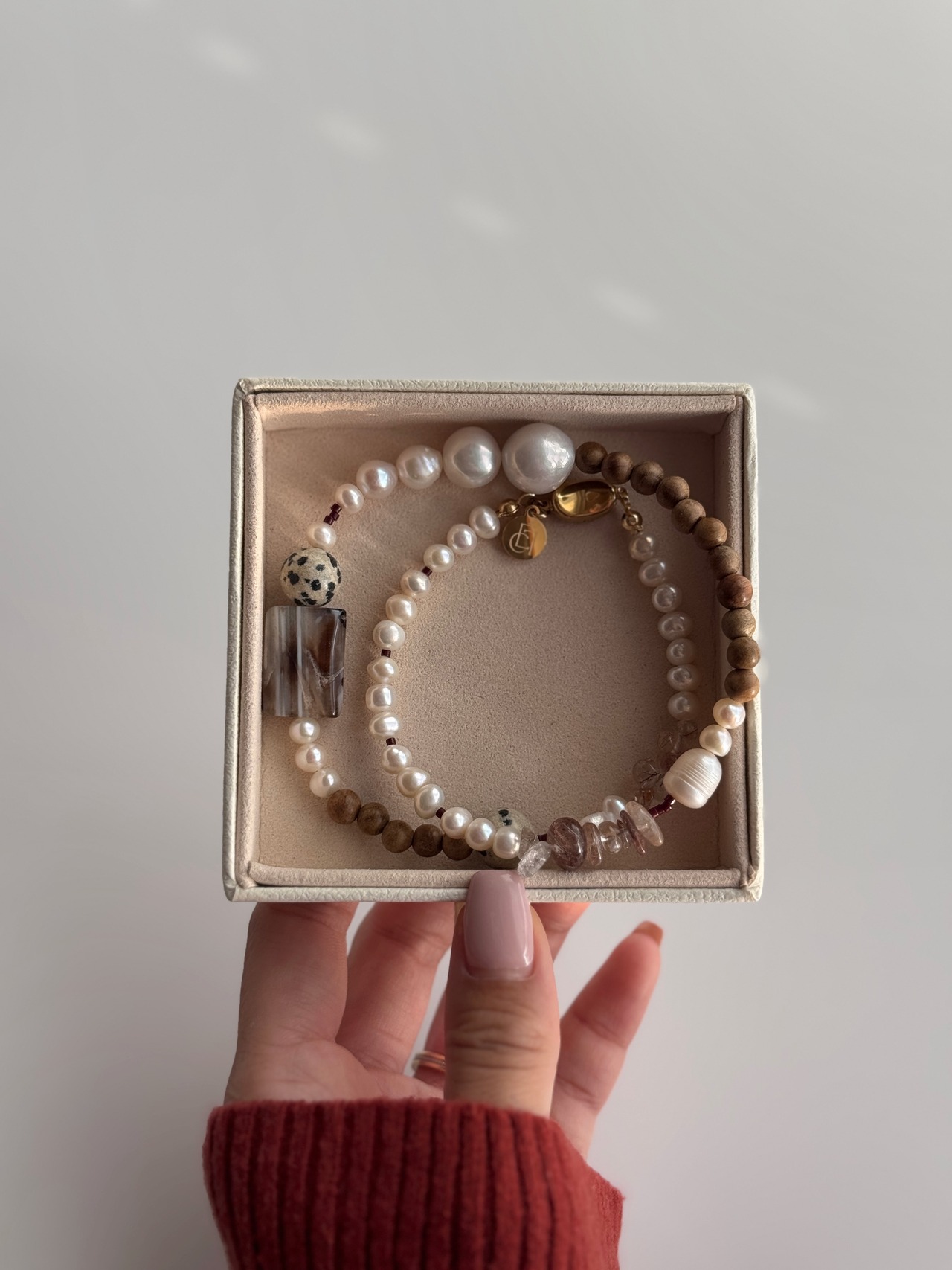 Brown wood × Pearl Necklace［GSN097］