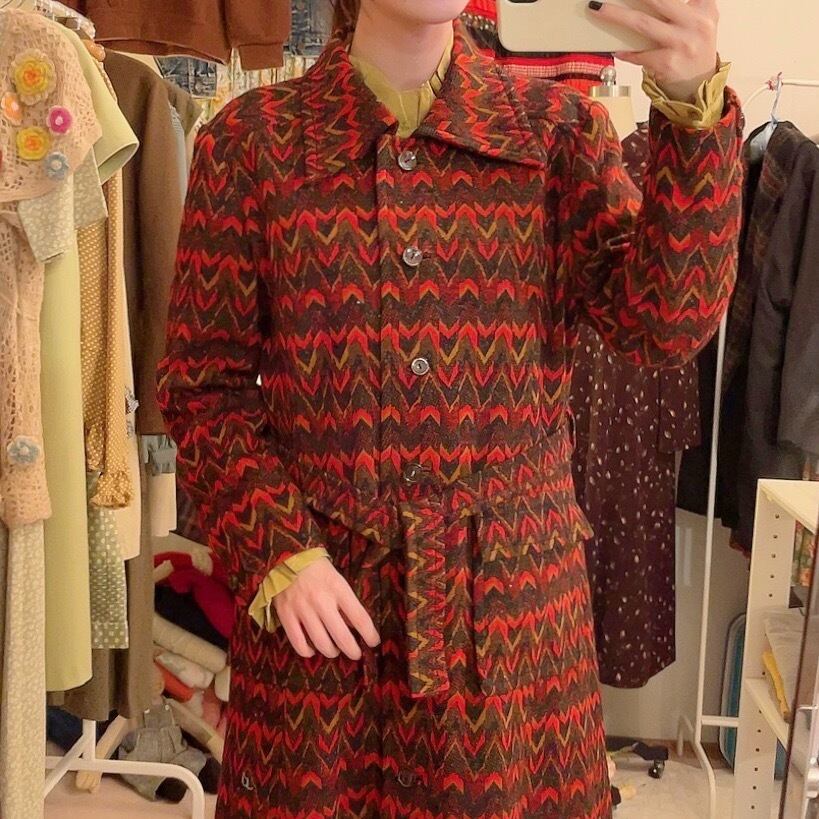 70s jacquard knit coat
