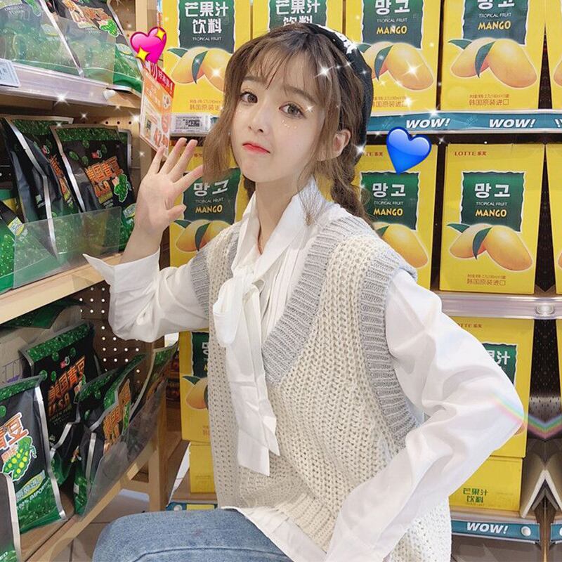 スタイルルーズトップソフトキュートスウィートレイジースタイルセーターレディースオータムウェアアウトサイドVネックセーターベストベスト 萌量不足43245584157