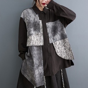Chic Patchwork Long Shirt / シック パッチワーク ロング シャツ