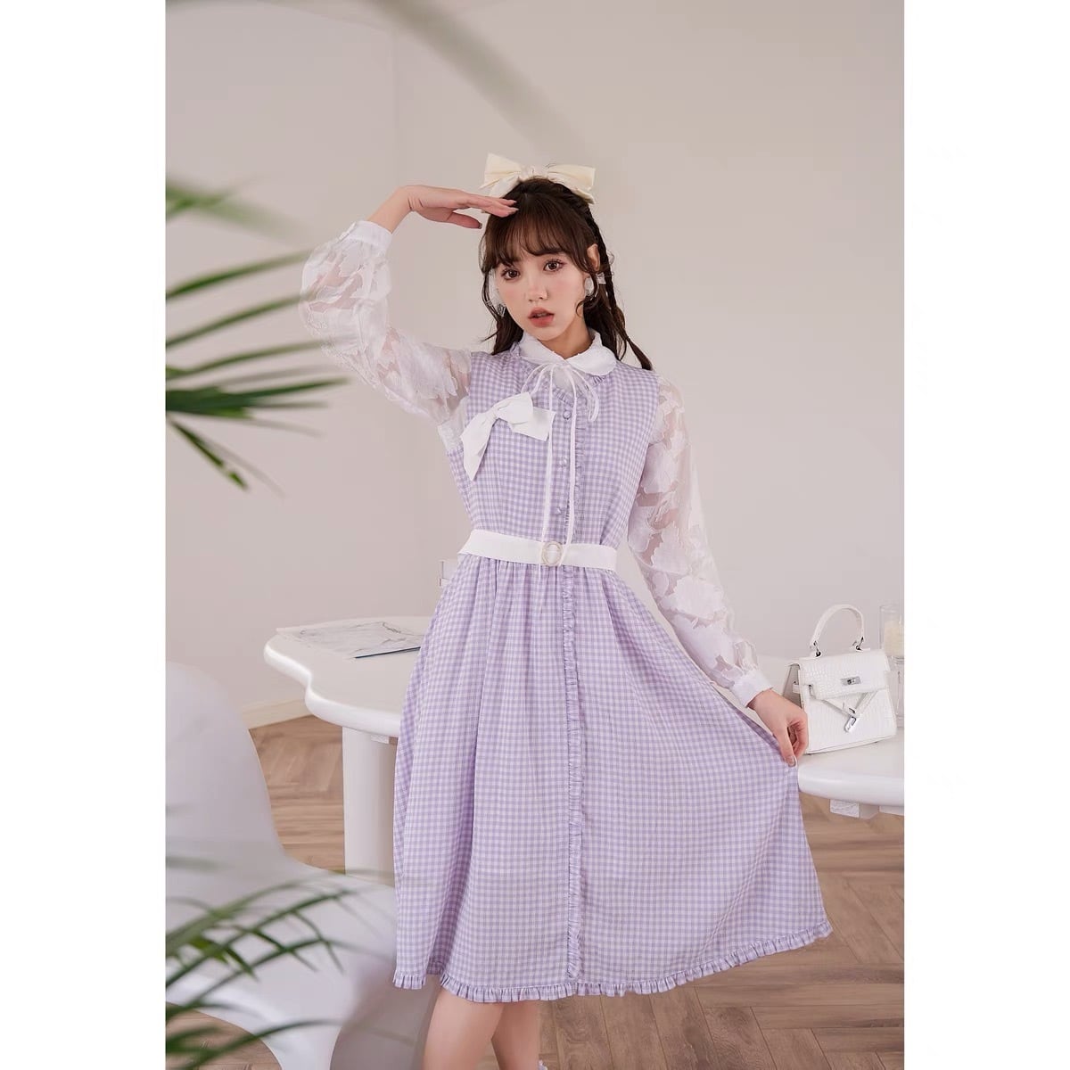 ワンピース 紫 パープル ワンピース 制服 スクール パンダ セーラー