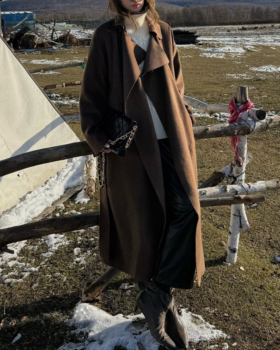 ウールブレンドロングコート A25226