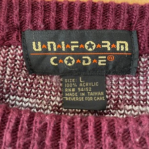 【UNIFORM CODE】柄ニット セーター 総柄 個性的 Lサイズ アメリカ古着