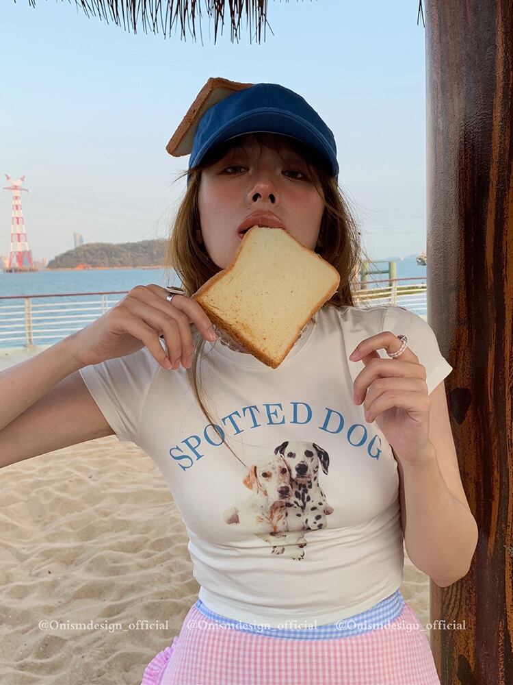 プリントハイウェストウェストTシャツ シャツ サマーラウンドネックスリム薄手ショート 夏物 Oネック ビッグFスモールZ韓国43124498318