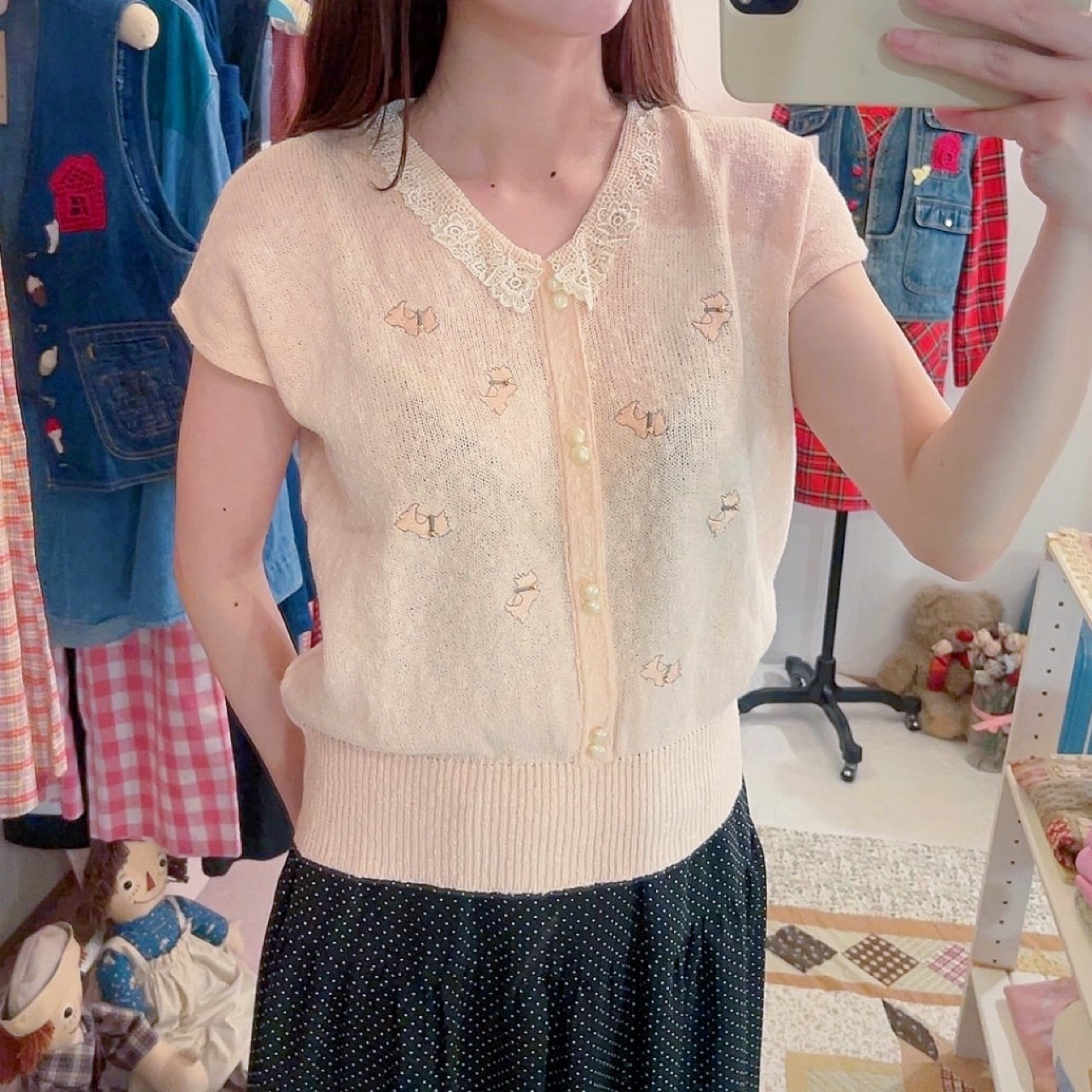pink terrier lace collar summer knit