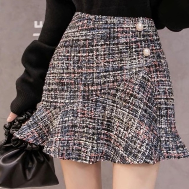 ❤︎ flare button tweed skirt 2color