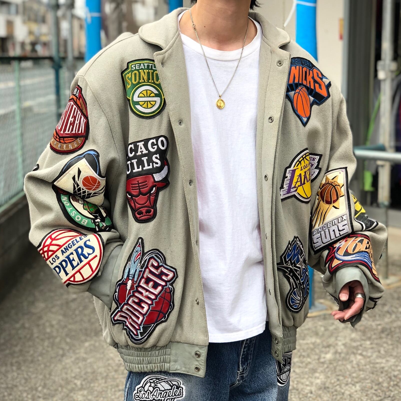 NBA ジェフハミルトン 全チームロゴ　スタジャンJACKET 3XLスタジャン