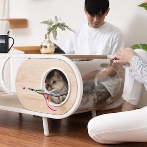 【猫ハウス型 ローテーブル】1台2役の猫との暮らしをもっと楽しくするテーブル,角が無いので小さいお子様やペットも安心!