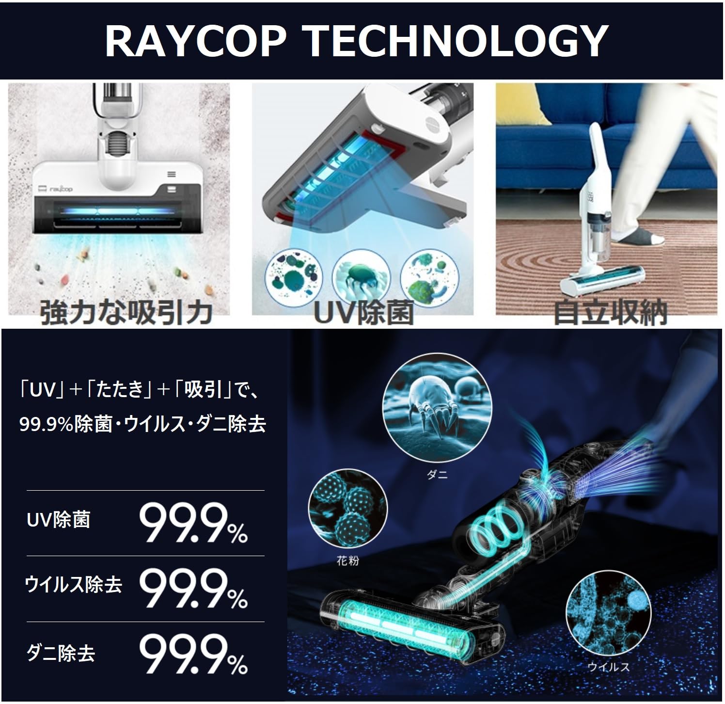 レイコップ UV コードレス 布団クリーナー ダニ・ウイルス除去 UV除菌