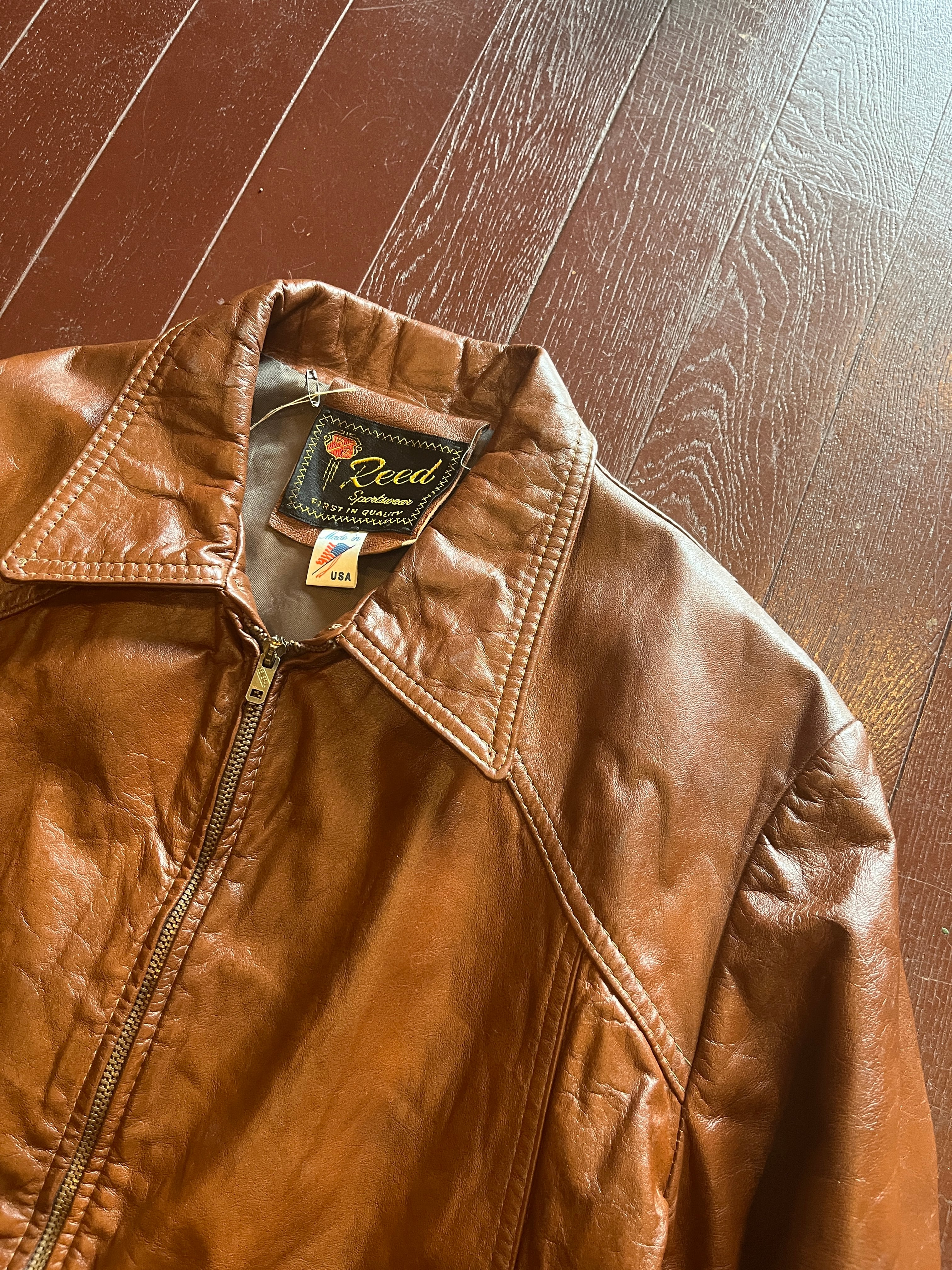 70~80's Reed Sportswear Single Leather JKT 本革 シングル レザージャケット USA サイズ42 L-XL
