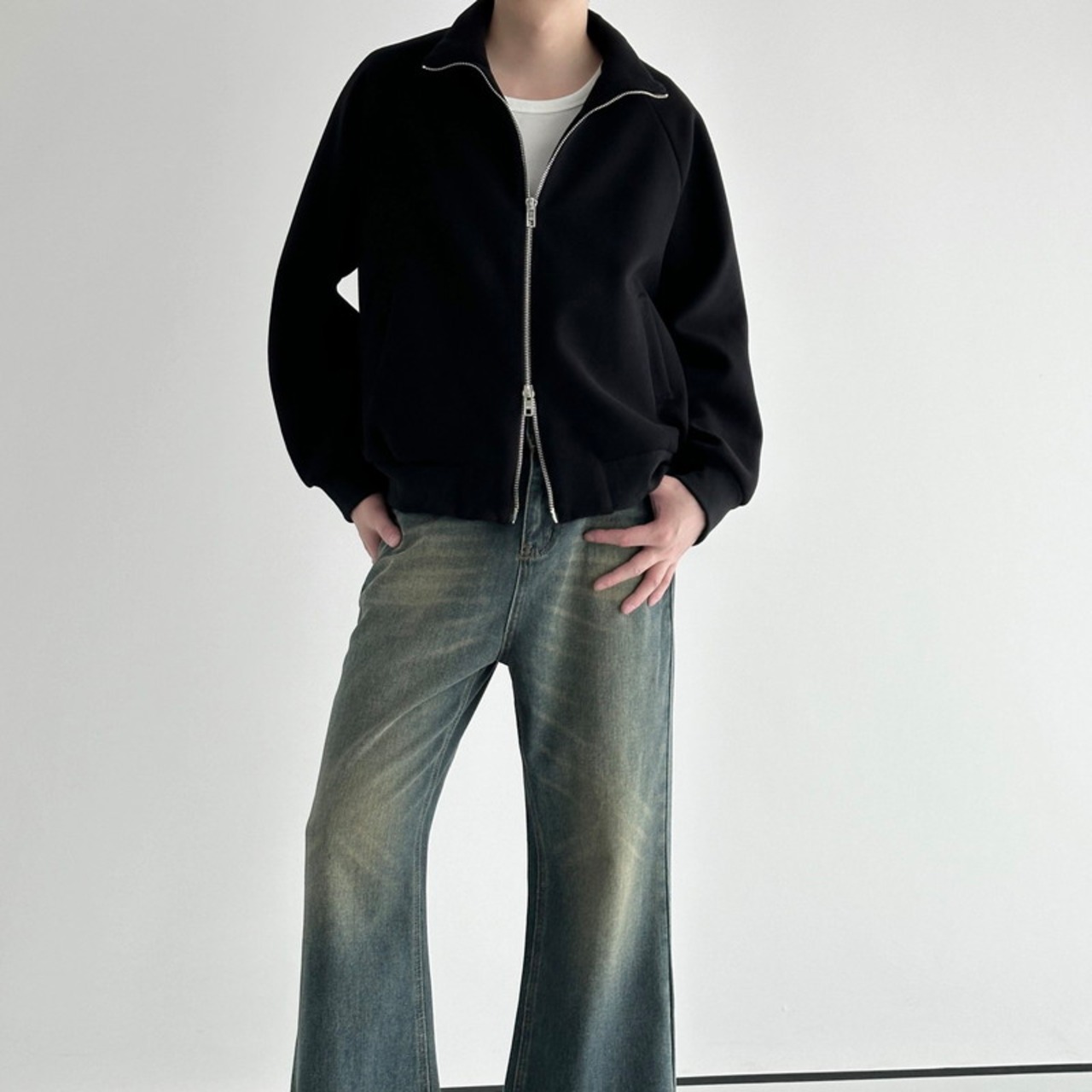 ダブルジップハイネックスウェットカーディガン　924