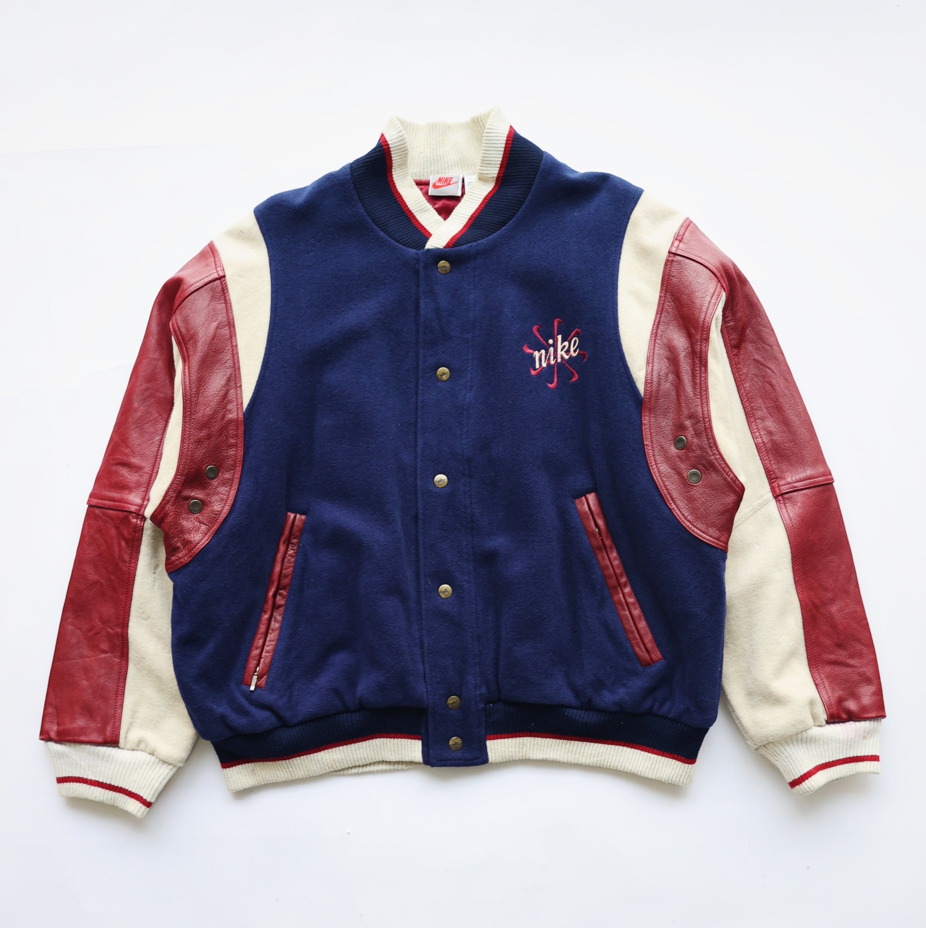 90S NIKE PINWHEEL LOGO VARISTY LEATHER JACKET