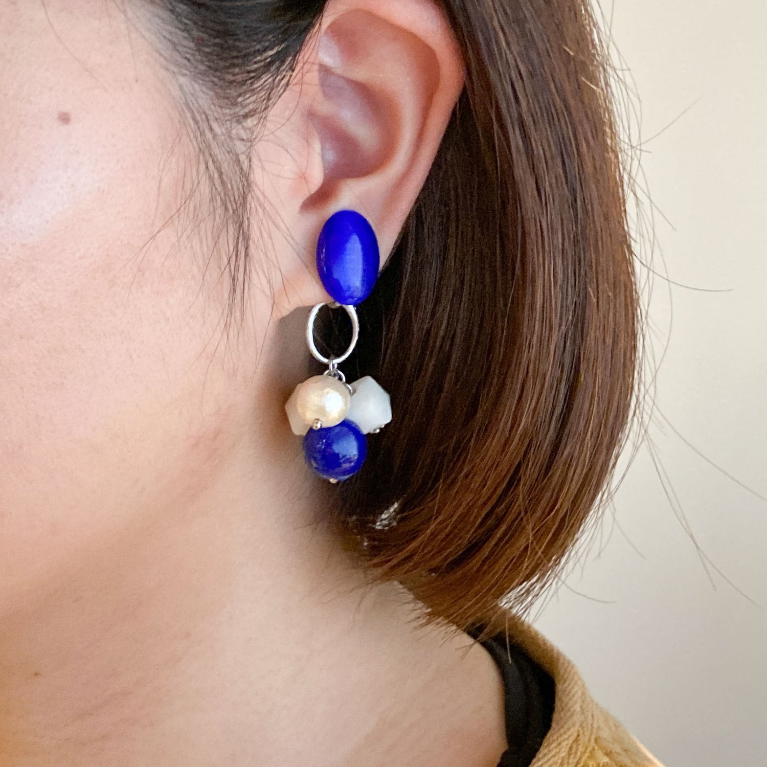 青カボションのじゃらじゃら〈ピアス/イヤリング〉 | Dua-アクセサリー