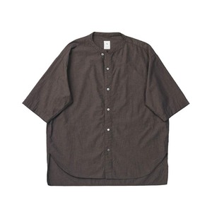 C/LI LAWN BAND COLLAR H/S SHIRT / 綿麻バンドカラー半袖シャツ (BROWN)