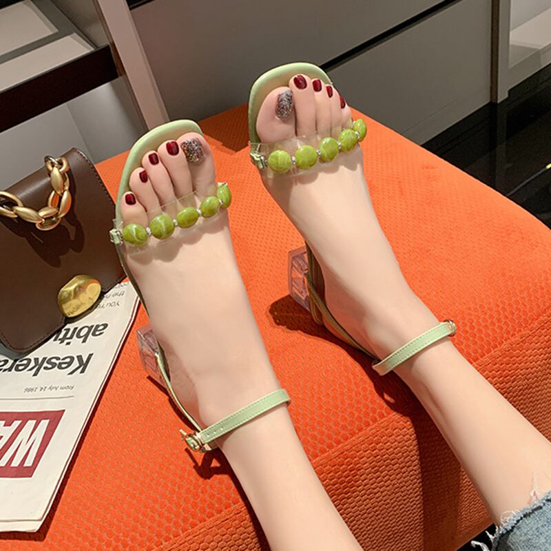 シューズ サンダル 絶対欲しい カジュアル 人気新作 目を奪われる スウィート ビーズ ベージュ グリーン 5cm Dresszone