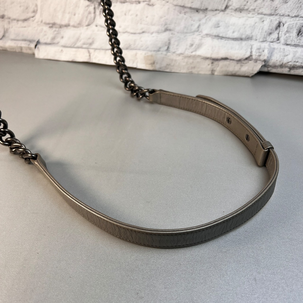 CHANEL シャネル ボーイシャネル ココマーク レザー ショルダーバッグ シルバー A-12629