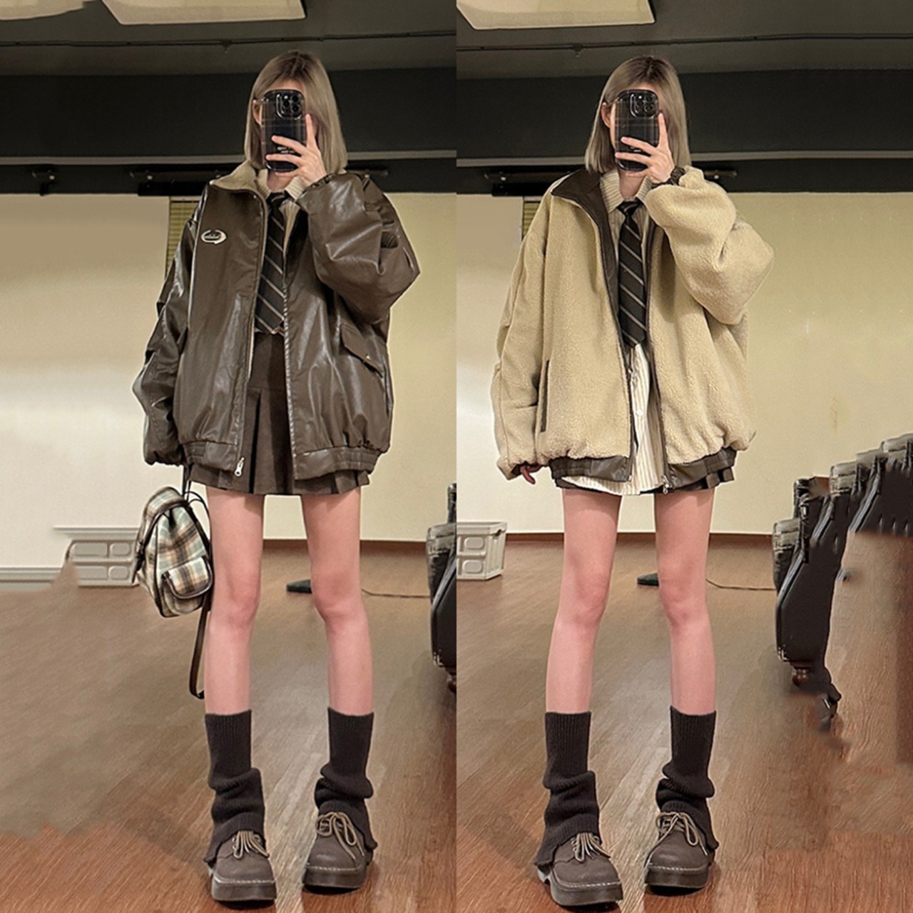 NE21OUS両面着られる裏ボアレザージャケット | citron elegant