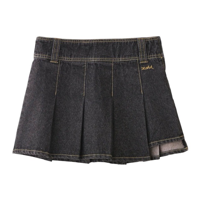 【X-girl】PLEATED DENIM MINI SKIRT / BLACK【エックスガール】