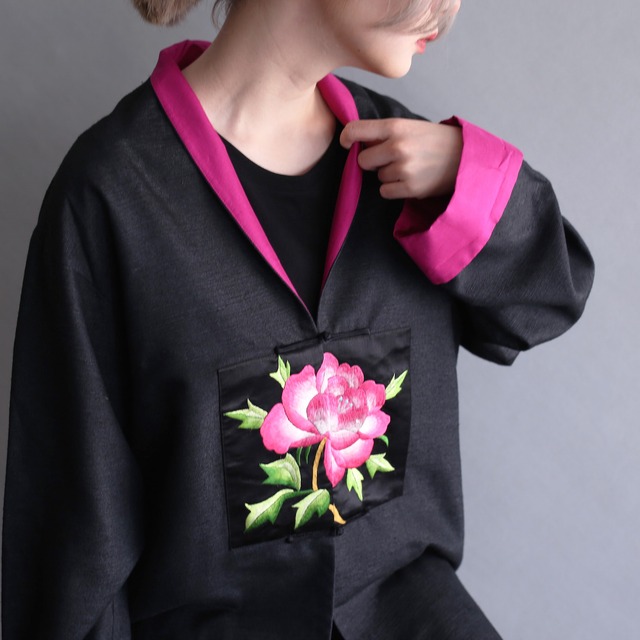 "睡蓮" box pattern china motif silk shirt