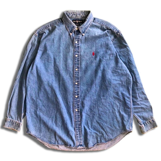 90s ポロ ラルフローレン デニム ボタンダウン 長袖シャツ XL POLO 