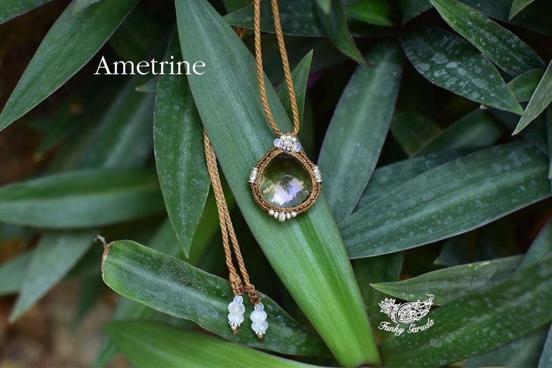 35ctファセットカット高品質アメトリン★マクラメペンダント amet010