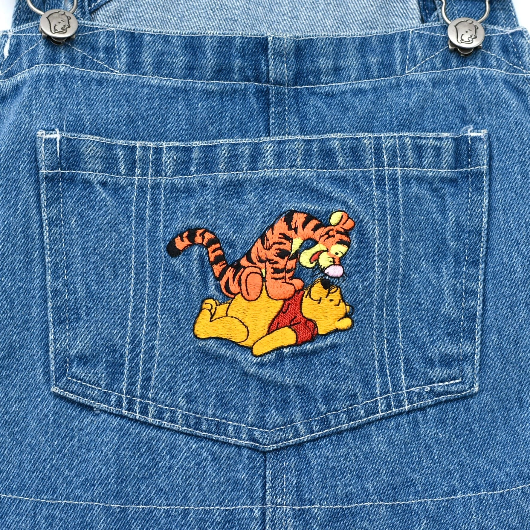 90s Winnie the Pooh denim overall shorts | 古着屋 grin days memory