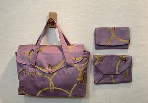 藤色の帯バッグ、数寄屋袋、帛紗ばさみ