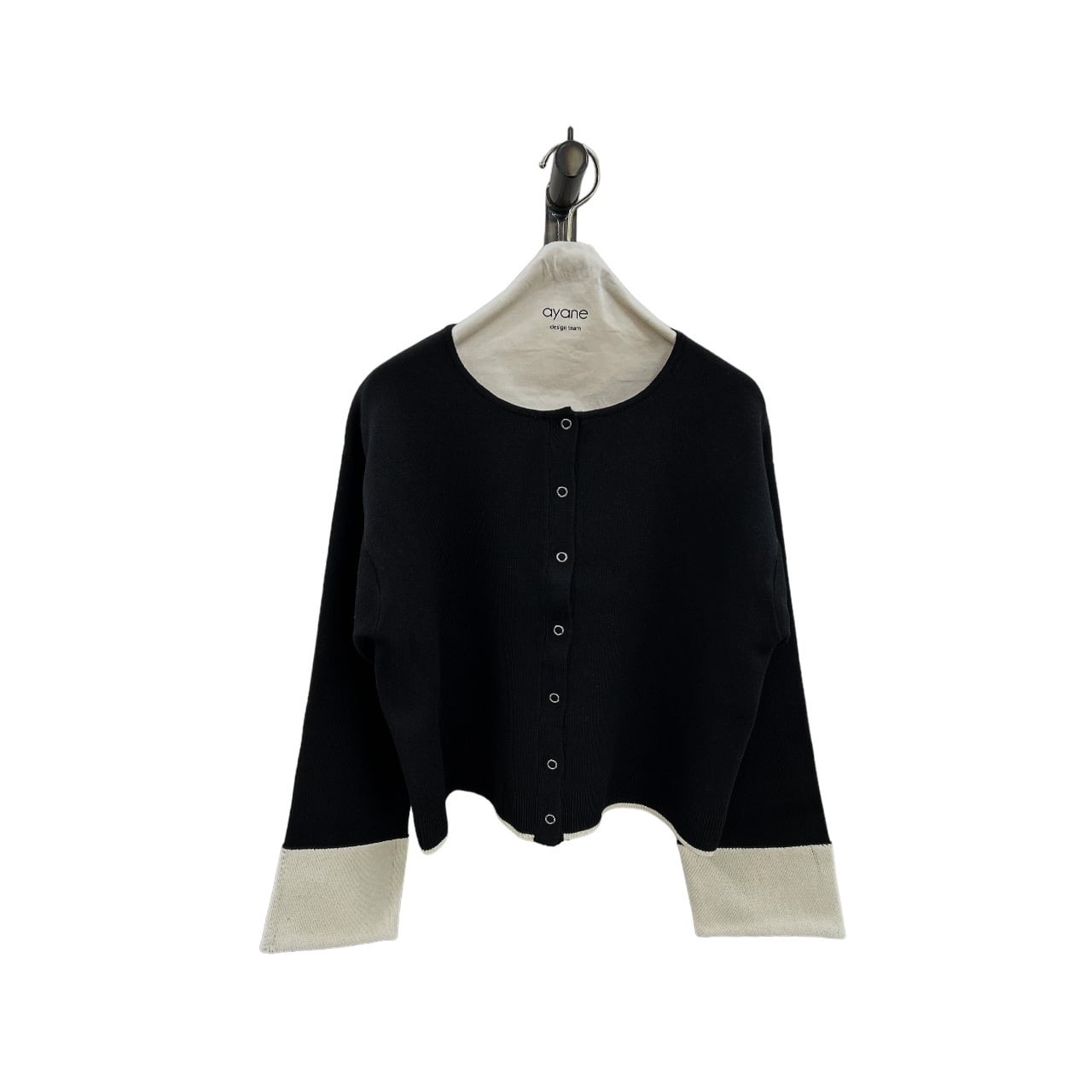 美品 25AW ayane アヤン 異素材ドッキングカーディガン 875828 サイズ38 チャコール グレー レディース 古着 中古 USED ご予約 ayane アヤン 袖口バイカラー接結ニットカーディガン 856706
