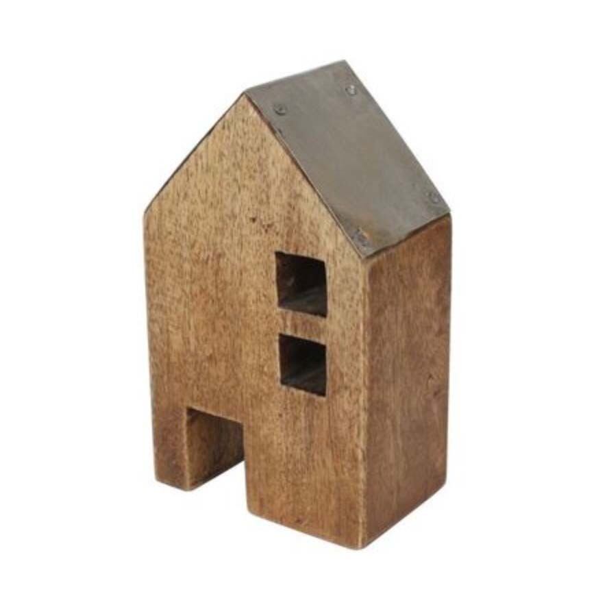 完売 】ウッドハウスオブジェ 木製 異素材 アイアン おうち型 家