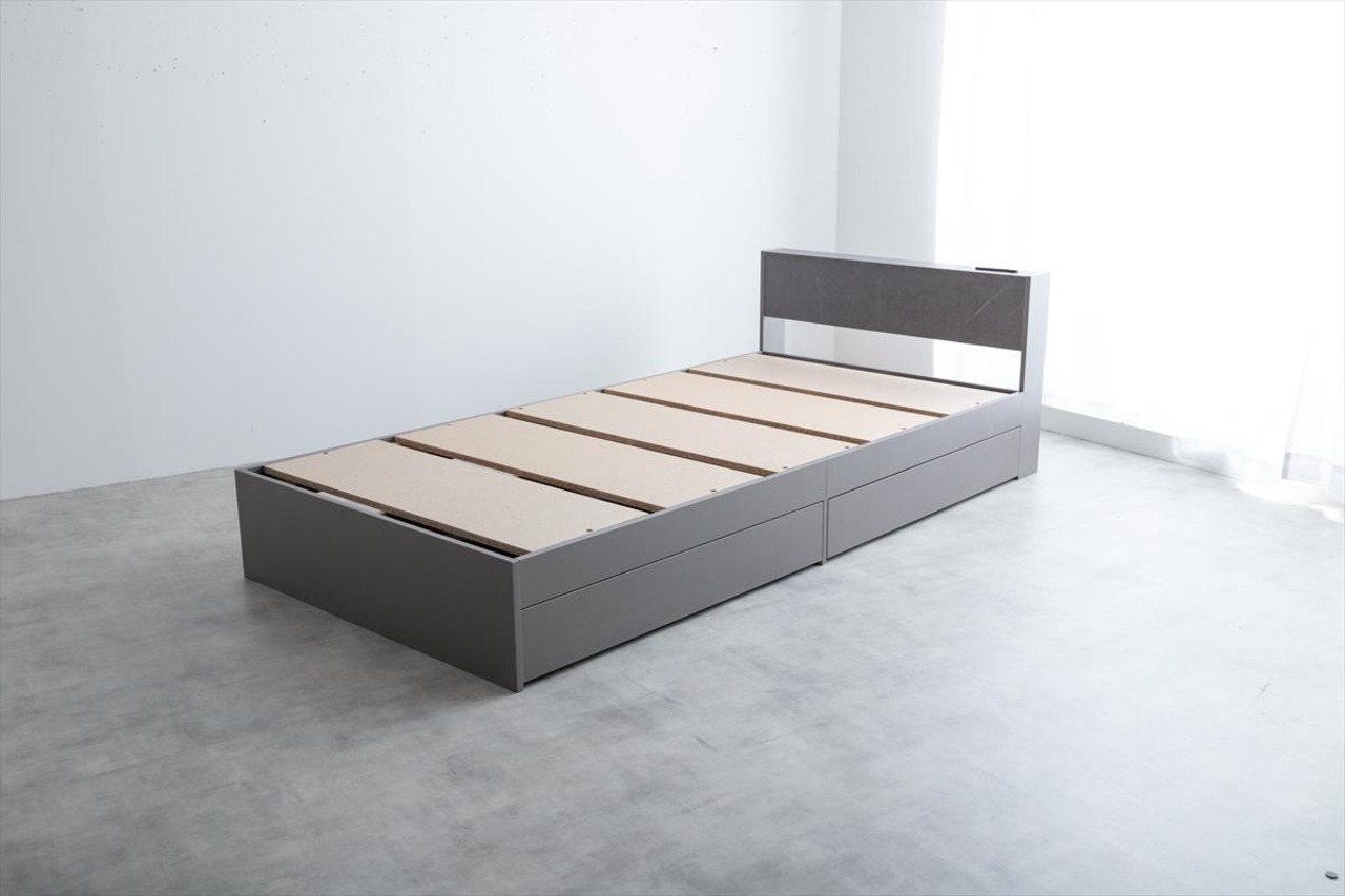 【シングル】Raffine 宮棚&コンセント付引き出し収納ベッド(マットレス付き)