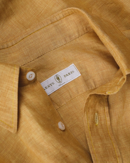 [Late 1990s-2000s] "ARNYS PARIS" Pure Linen Mustard Color Shirt (Made by Luigi Borrelli/in Italy)