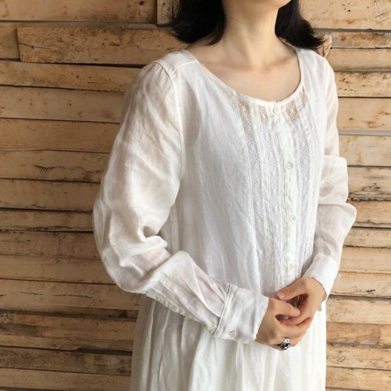UNIVERSAL TISSU　リネンレースクラシックワンピース　シロ【送料無料】【SALE】