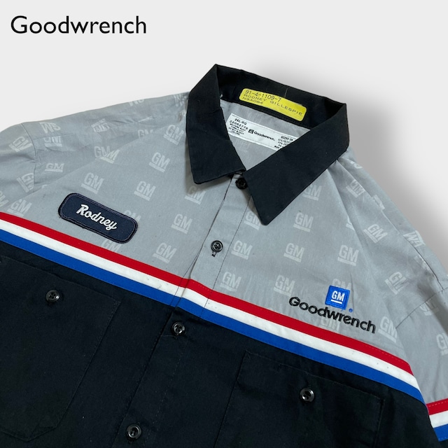 Goodwrench GM ロゴ ワークシャツ 長袖シャツ ゼネラルモーターズ 車 刺繍 ワッペン 切替 2XLビッグサイズ バイカラー MEXICO製 US古着