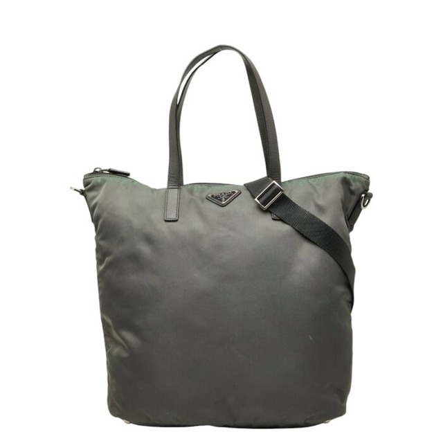 プラダ 三角ロゴプレート ハンドバッグ ショルダーバッグ 2WAY グレー ナイロン サフィアーノレザー レディース PRADA 【中古】