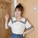 ✞ きれいめ☆カラーネイビー半袖スリーブ♥カワイイ♥ブレストシャツブラウス ショート ✞ゴスロリ SM ミリ 甘ロリ クラロリ 和ロリ エレガント 黒ロリ 姫ロリ 華ロリ BB-BB4514174