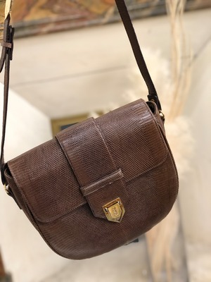 Yves Saint Laurent 　イヴ ・サンローラン　リザードエンボス　レザー　ショルダーバッグ　ブラウン　 vintage　ヴィンテージ　オールド　hw56ct