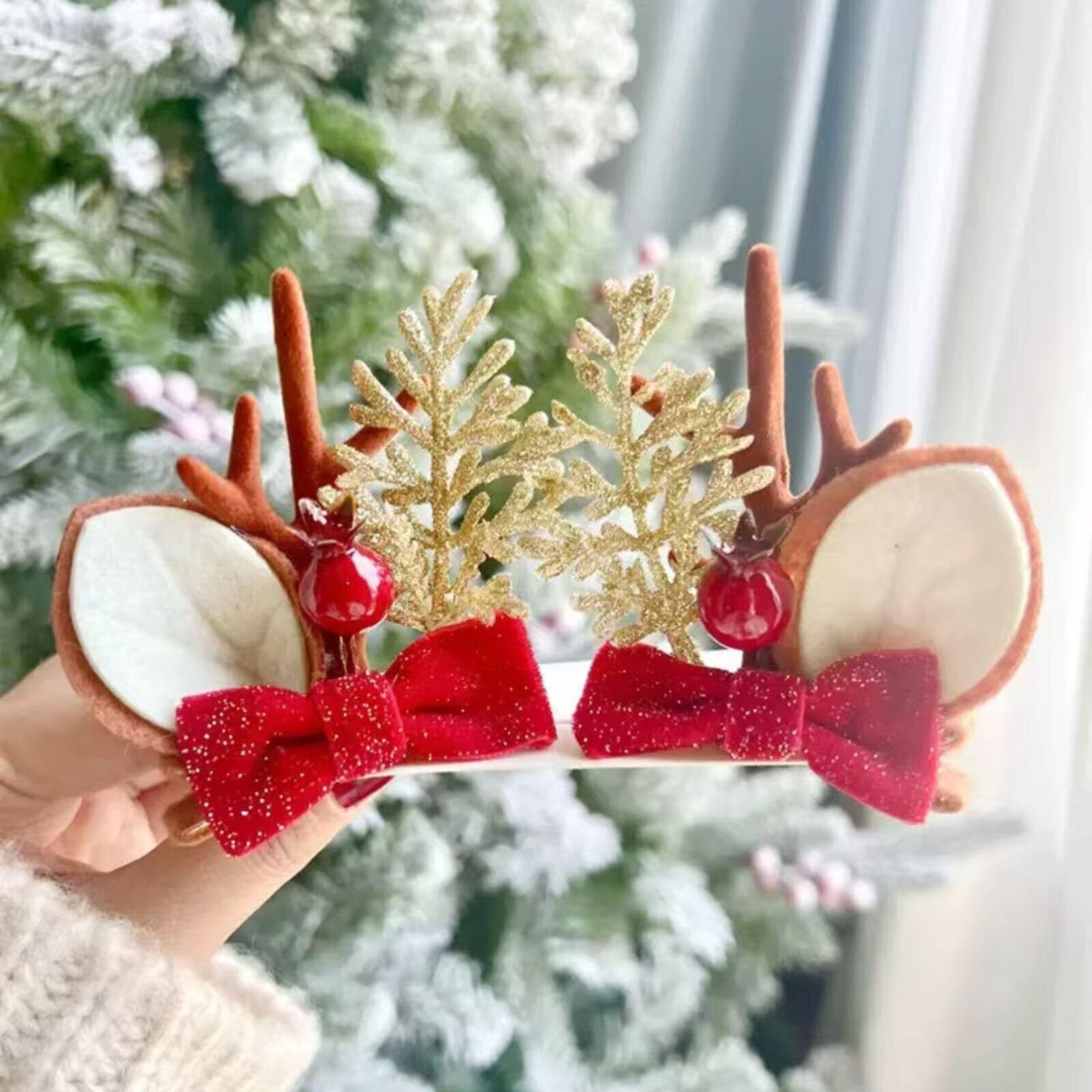 特価商品】[Frenflu] クリスマス ヘアクリップ 髪飾り 鹿の角 蝶々結び