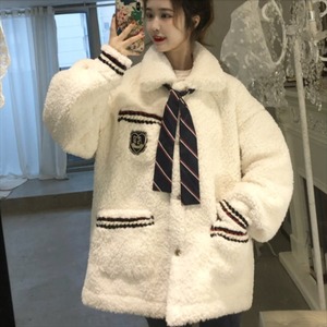 【送料無料】 フリースジャケット  リボン  フェミニン系  カジュアル系  ゆったり  厚手生地  もこもこ・ふわふわ  冬  お出かけ