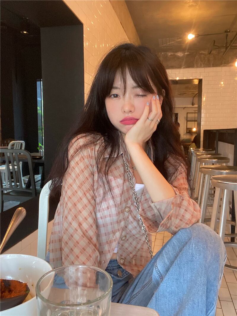 格子柄シャツ サマースタンダードスタイル薄手トップス レトロ 夏物 モンロー58916038475